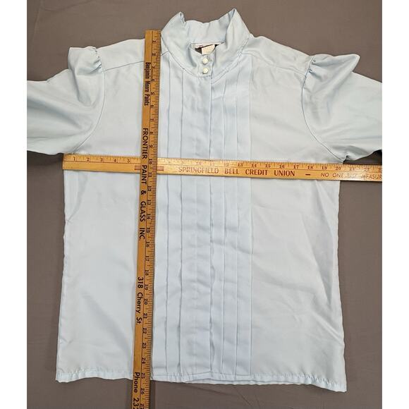 Vintage Rhapsody Womens Med70s Pleated Blouse Light Blue Blouse USA Made - Picture 6 of 9
